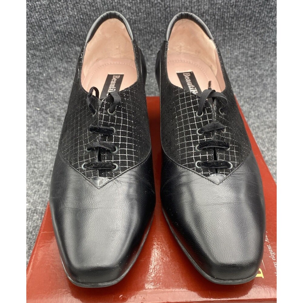 BeautiFeel Joan 7083 Black Leather Suede Net Pumps Women's Size 41 M Oxford Heel - Picture 5 of 14